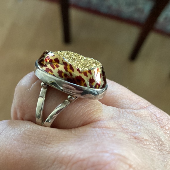 Sajen gold druzy and sterling ring - Picture 2 of 4